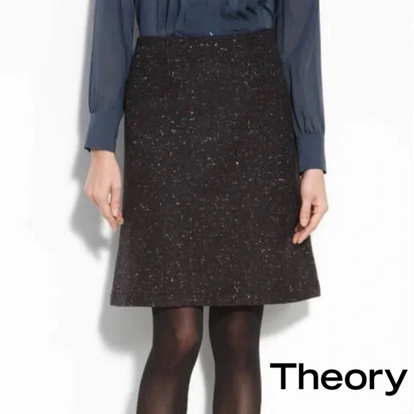 THEORY Wool Angora Charcoal Gray Speckle Paint Fleck Knee Skirt Pockets A Line 6
